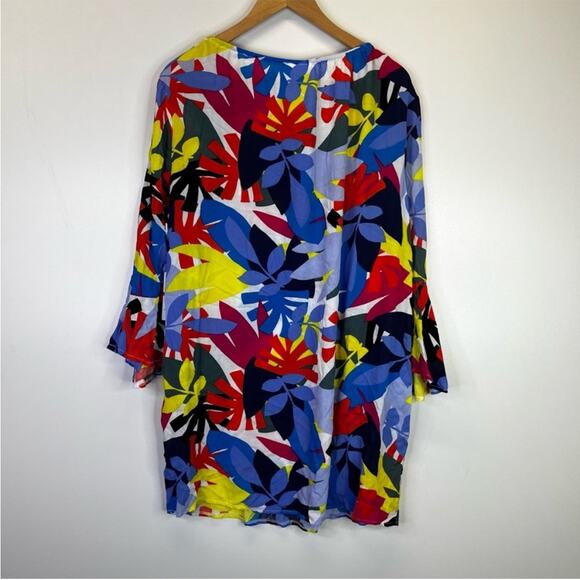 Anne Cole Floral Bell Sleeve Cover Up tunic blue - XS/S - Picture 9 of 12